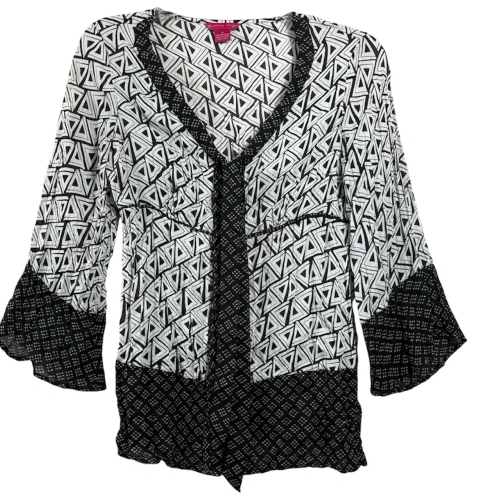 Sunny Leigh Boho Tie Front Blouse Bell Sleeve Whimsygoth Top Medium - Picture 2 of 8